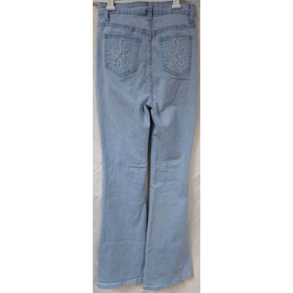 Shein Teens SZ 4 High Rise Flare Leg Light Wash Floral Stretch Jeans 26/28X33 - Picture 6 of 13
